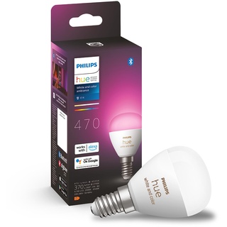 Philips Hue White & Color Ambiance E14 LED Lampe (470 lm), dimmbares LED Leuchtmittel für das Hue Lichtsystem mit 16 Mio. Farben, smarte Lichtsteuerung über Sprache und App
