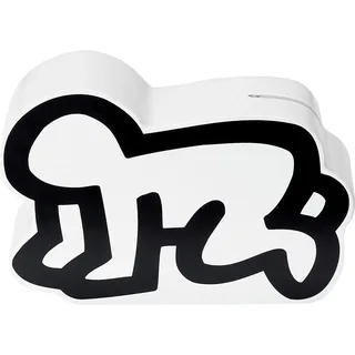 Spardose Keith Haring Weiß Spielzeug aus Holz für Kinder Lernspiel | Grafisches und buntes Design -Schlitz für Münzen und Scheine -spielerische Einführung ins Sparen -originelle Geschenkidee