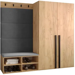 Möbel Kryspol Garderoben-Set, Eiche, Grau, Holz, Nachbildung, 2-Sitzer, 6 Fächer, 184x184x42 cm, Garderobe, Garderoben-Sets & Serien, Garderoben-Sets