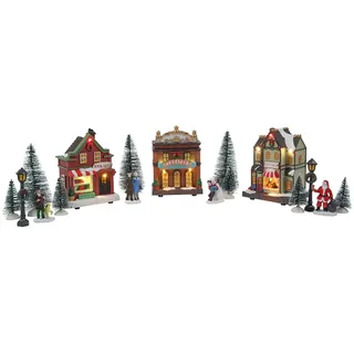 Spetebo Weihnachtsdorf Set 17-teilig mit 9 warmweißen LEDs