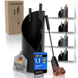 Heimfleiss® Kaminbesteck Schwarz Modern | Ofenbesteck Kaminbesteck mit schwarzen Edelstahl Griffen | Kaminzubehör Set | Kaminset aus Schürhaken & Kehrset | Kaminofen Besteck | Kamingarnitur für Ofen