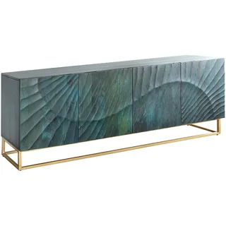 Sideboard SCORPION - 180cm - gold türkis - Mangoholz Metall mit Stauraum | Soft Close, handgefertigtes Unikat, montiert geliefert, Metallgestell, stabiles Gestell, modernes Design