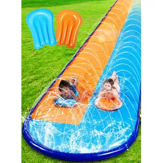SLOOSH 22,5ft x 62in/685,8*157,5cm Doppelte Rasen-Wasserrutsche, robuste Wasserrutsche mit Sprinkler und 2 aufblasbaren Boards für Kinder und Erwachsene, Sommerparty, Garten, Außen-Wasseraktivitäten
