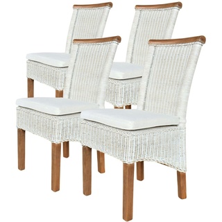 Esszimmer Stühle Set Rattanstühle Perth 4 Stück weiß Korbstühle mit Sitzkissen