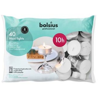 Bolsius Maxi Teelichter - 10 Stunden Brenndauer (40er Beutel) im Alubecher (silber) - Bolsius Professional Lichte für die Gastronomie