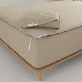 QuickZip Spannbetttuch – inkl. 1 und 2 Reißverschluss-Bettlaken leicht zu wechseln, Falten waschen Queen-Size-Bettlaken weiches Satin 400 TC Baumwolle 40,6 cm Tiefe Taschen Sand