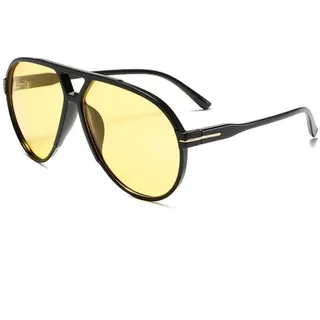 OSAGAMA Vintage Retro Sonnenbrille Gelb Getönte Übergroß Damen Herren Brille für Fahren Sport Reisen Party Fotos (Schwarz Hellgelb) - 64 x 15 x 143 mm