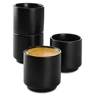 Cosumy Espressotasse 4 Espressotassen Schwarz Stapelbar, Keramik, 70ml schwarz