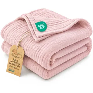 Totsy Baby Musselin Decke Babydecke Baumwolle 100 x 150 cm - Musselindecke Kuscheldecke Baby Musselintücher Kinderdecke dünne Babydecken Pucktuch Muslin Blanket für Kinder Oeko-Tex-Zertifikat Puderrosa