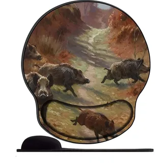 Mauspad mit Gelkissen - 26x23cm - Mousepad Ergonomisches mit Handauflage für schonende Handgelenk Haltung für das Home Office,Arbeiten,Lernen-Wildschwein-Familie