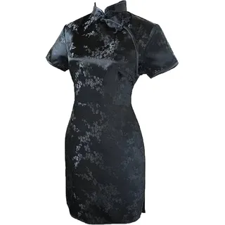 Vintage Drache und Phoenix Kurz Qipao Elegant Frauen Cheongsam Mandarinenkragen Sexy Mini Chinesisches Kleid Oversize Schwarz 3, Schwarz 3, L - L