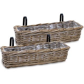 Balkonkasten Rattan mit Halterung  60 cm - 2er Set - Garten Blumen Pflanz Topf