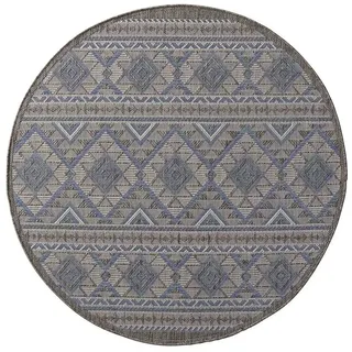 Taracarpet Outdoor Teppich Wetterfest Wohnzimmer Balkon Küchenteppich Flachgewebe Sisaloptik Muster Karos blau 120x120 cm rund