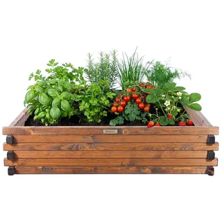 Greenspot - Hochbeet Holz - Kräuterbeet für Garten - 100x100 - aus Echtholz, Imprägniert - Gemüsebeet, Blumenbeet, Pflanzkübel XXL, Pflanzkasten - Timber Palisanderbraun