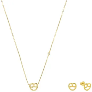 Amor Ohrring und Ketten Set AMOR "Breze, Volksfest, Trachtenschmuck", gold (gelbgoldfarben, kristallweiß), Schmuck_Sets, Damen, Silber 925 (Sterlingsilber), mit Zirkonia (synth.)