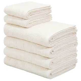 Handtuch Set MY HOME "Demara, Gästetücher, Handtücher" Handtücher (Packung) Gr. (6 St.), beige (creme) Handtuch-Sets unifarbene Handtücher, Hoch-Tief-Struktur Quadrate, 100% Baumwolle