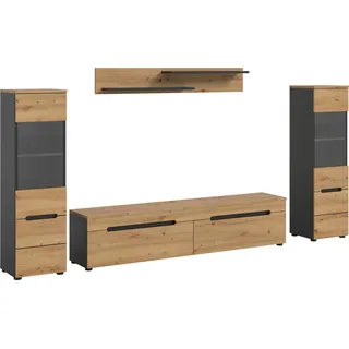 Home Affaire Wohnwand HOME AFFAIRE "REHAT, TOPSELLER, 4-teilig, wahlweise stehend und hängend montierbar", braun (basalt grau, artisan eiche nachbildung), B:272cm H:141cm T:33cm, Holzwerkstoff, Kastenmöbel-Sets, Wohnwand, Kombination, Anbauwand, Set, Wohn-Set, 