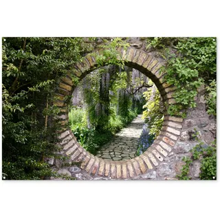 MuchoWow© Gartenposter Groß 180x120 cm XXL Outdoor Bilder Gartendeko für draußen Wetterfest Garten Deko Modern Geschenke Banner Draußen Bild Wald - Steine - Aussicht - Weg