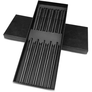 Frevoitna 5 Paar Essstäbchen Fiberglas Set, Stäbchen Schwarz Legierung 24CM, Chopsticks Chinesische Spülmaschinenfest Waschbar Rutschfeste Stäbchen, Sushi Japanische Essstäbchen Kirschblütenmuster