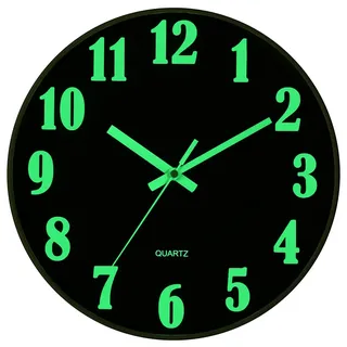 JoFomp Moderne Nachtlicht Wanduhr, 12 Zoll leise Nicht tickende Quarz Wanduhren, Große Leuchtfunktion Zahlen und Zeiger, Batteriebetriebene Dekorative Wanduhr für Büro, Küche, Wohnzimmer