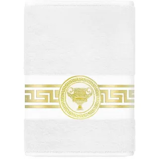 Belle Arti Handtücher Gästehandtücher Badetücher Duschtücher Saunatücher Mäander Amphore Set, (1-St), schwarz weiss, gold hochwertig eingestickt Baumwolle weich saugstark weiß 100 cm x 150 cm