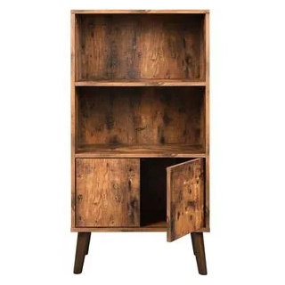 Vasagle Bücherregal LBC09BX, braun, vintage, mit 2 Türen, aus Holz, 60 x 120 x 30 cm, 3 Fächer