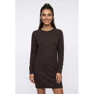 Strickkleid VERO MODA "VMDOFFY LS O-NECK DRESS GA NOOS", Damen, Gr. XS, N-Gr, braun (chocolate torte detail:with schwarz melange), Strick, Obermaterial: 94% Polyester, 3% Elasthan, 3% Nylon, meliert, regular fit kurz, Rundhals, Rippbündchen, Kleider Strickkleid, Materialmix mit Stretch, locker geschnitten