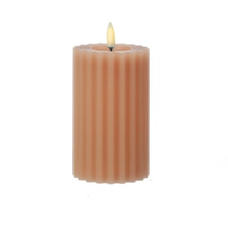 LED Kerze Liv Echtwachs gerillt geriffelt flackernd 14,5cm Timer rosa