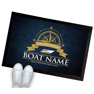 Artylicious Personalisierte Segelboot-Matte 60 x 40 cm LC101 Zubehör für schmale Boote, Blau und Gold