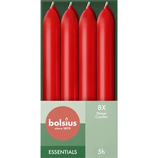 Bolsius Glatte Stabkerzen - Rot - 8 Stück im Karton - 17 cm - Länge Brenndauer 5 Stunden - Unparfümierte - Enthält Natürliches Pflanzenwachs - Ohne Palmöl