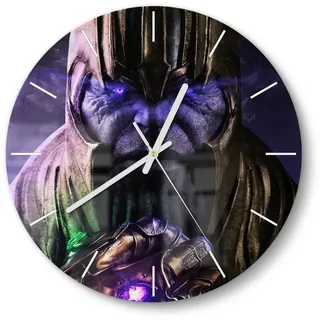DEQORI Wanduhr 'Thanos Rüstung von Nahem' (Glas Glasuhr modern Wand Uhr Design Küchenuhr) goldfarben|schwarz 30 cm x 30 cm
