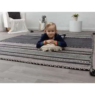 Steffensmeier Wollteppich Muriani, Rechteckig, Handwebteppich, Handweb Teppich grau 130 cm x 190 cm