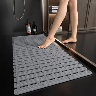 XIYUNTE Große Duschmatte, rutschfest, Anti-Schimmel für ältere Menschen, 90 x 40 cm, zuschneidbar, rutschfeste Duschmatte für Innendusche, TPE-Badematte mit Saugnäpfen und Abflusslöchern