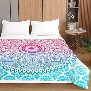 Chickw1 Mandala Tagesdecken Bettüberwurf, 3D Drucken Sommer Tagesdecke mit Prägemuster Wohndecke aus Mikrofaser Bettdecke für Einzelbett Doppelbett oder Kinder (Pink Blau,150x200cm)