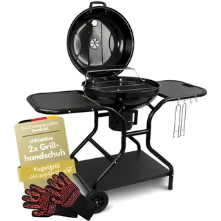 deluxe4home BBQ Kugelgrill + zwei Ablagen und Grillhandschuhen