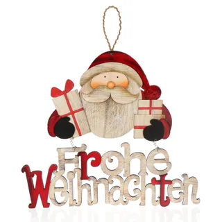 Hängedeko Weihnachten - Holz-Aufhänger Schriftzug mit Santa Claus - Türschild