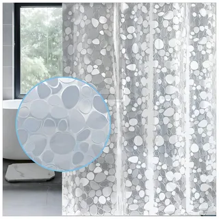 LEMON CLOUD Duschvorhang Antischimmel - Durchsichtig mit Gewicht Magnete Unten, 240x200cm PEVA Wasserdichter Badvorhang 3D Kieselstein, Plastik DuschVorhang für Badewanne mit 12 Ringe