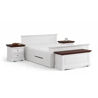 Feldmann-Wohnen Schlafzimmer-Set Belluno Elegante, (lackiertes finnisches Kiefernholz, mit Schubladen, 6-tlg., moderne Optik, 6-teiliges Schlafzimmer-Set, mit Schubladen), Massivholz 180x200cm Kiefer Weiß / Gebeizt Nussbaum weiß 319 cm x 95 cm x 258 cm
