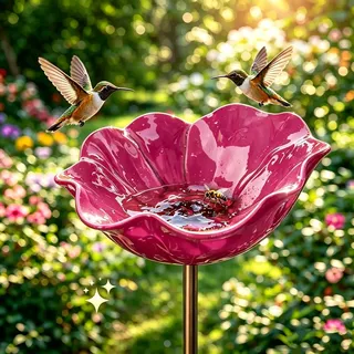 Gartenstecker Aus Metall Handgefertigt Vogeltränke Blumefome Winterfest Insektentränke Bienentränke Gartenfiguren Für Draußen Schräge Vogeltränke Für Vögel Aller Größen (Rose Red)