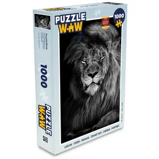 MuchoWow Puzzle Löwe - Augen - Orange - Schwarz und weiß - Tiere - Porträt, 1000 Puzzleteile, Foto-Puzzle, Bilderrätsel, Puzzlespiele, Klassisch 48 cm x 68 cm x 2 cm | Hochformat