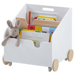 vertbaudet Bücherregal Kinder Bücherregal mit Rollen SCHOOL weiß