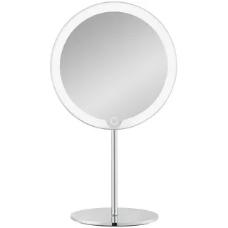 blomus LED Kosmetikspiegel MODO | Akku Schminkspiegel aus poliertem Edelstahl | Touch, 3 Lichtfarben, Dimmbar | 14L x 20B x 34,5H cm | Make-Up Spiegel | 5-Fach Vergrößerungsspiegel inkl. USB-C Kabel