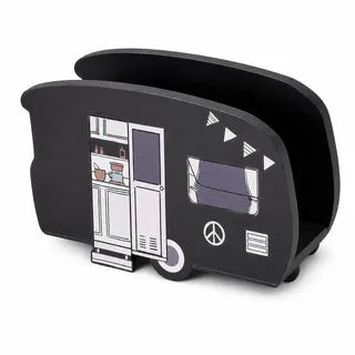 ReWu Serviettenhalter Vanlife Wohnwagen Schwarz aus Holz Serviettenspender Camping Camper Küchenzubehör Serviettenständer Dekoration 17 x 6 x 10 cm