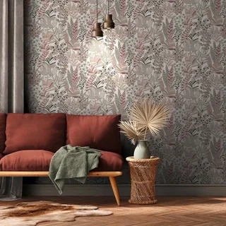 Bricoflor Moderne Tapete mit Blätter Muster Romantische Vliestapete Weiß Rosa Gold Florale Mustertapete mit Metallic Effekt