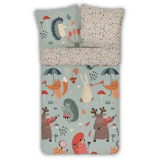 ESPiCO Kinderbettwäsche Waldtiere Bunt Trendy Bedding, Renforcé, 2 teilig, Tiere, Instrumente, Kindermotive blau|braun|bunt|rot