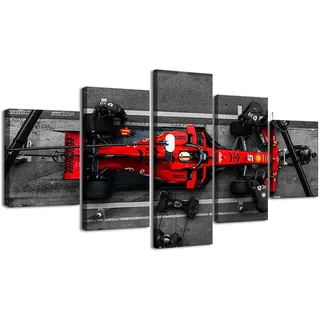 ZHONGYUTONG F1 Auto Leinwand Poster mit Rahmen 5 Stück F1 Ferrari Sebastian Vettel Rennwagen Wandbilder Rote Supercar Gemälde für Schlafzimmer (100x55cm)