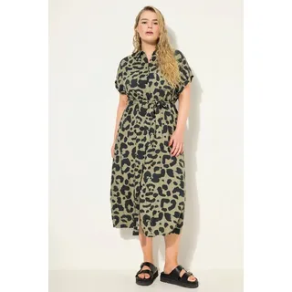Studio Untold Jerseykleid Maxikleid oversized Leo-Print Hemdkragen Halbarm grün 54/56