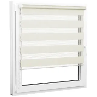Doppelrollo 112,5 x 130 cm, creme [Stoffbreite 109,1 cm], jalousiescout, blickdicht, mit Bohren/ohne Bohren, freihängend, Klemmen, Kleben und Schrauben OHNE Aufpreis, Lichtdurchlässig, Klemmträger, Feuchtraumgeeignet beige 112,5 cm x 130 cm