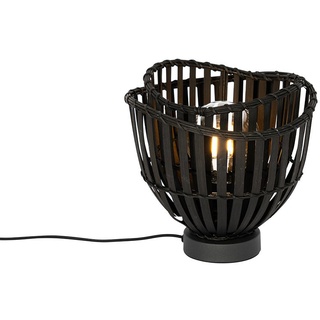 QAZQA - Orientalisch Orientalische Tischlampe aus schwarzem Bambus - Pua I Wohnzimmer I Schlafzimmer - Bamboo Rund - LED geeignet E27