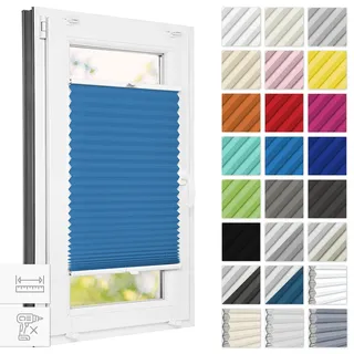 Estika Plissee ohne Bohren 95 cm x 230 cm - Blau - Bruchfeste Klemmhalter, Plissee Klemmfix, Rollos für Fenster ohne Bohren, Jalousien Fenster für innen, Raffrollo, Fensterplissee